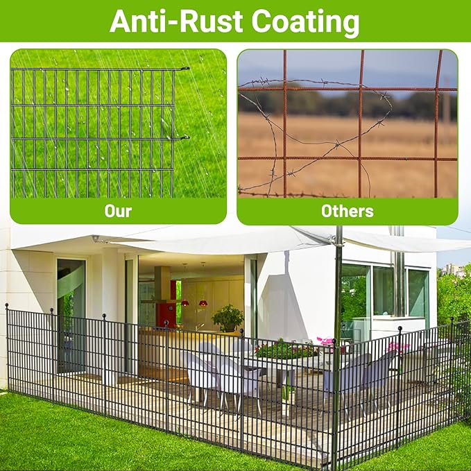 10 Panels No Dig Decorative Outdoor Garden Fence with Gate for Yard, 32 in(H) X 23.6 ft(L) Animal Barrier Fencing Rustproof Metal Wire Panel Border for Dog, Rabbits, and Patio Temporary Ground Stakes