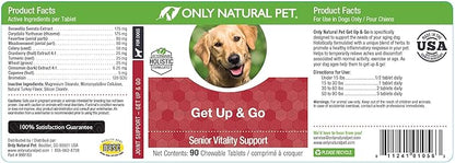 Only Natural Pet Get Up & Go Herbal Joint Support Supplement for Dogs - Holistically Formulated with Corydalis & Turmeric Hip & Joint Daily Vitamin for Senior Dog - Turkey Flavor - 90 Chewable Tablets