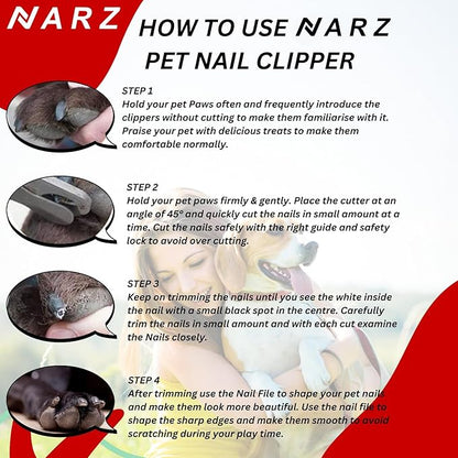 NARZ Dog Nail Clippers Professional Dog Nail Trimmers & Pets Nail Trimmers Cat Nail Clipper with Pet Nail File Cat Nail Trimmers with Safety Lock to Prevent Over Cutting