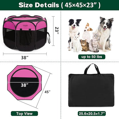 Love's cabin Pet Puppy Dog Playpen, Large Dog Tent Crates Cage Indoor/Outdoor, Portable Playpen for Cat, Foldable Pop Up Dog Kennel Playpen with Carring Case, Removable Zipper Top, Pink