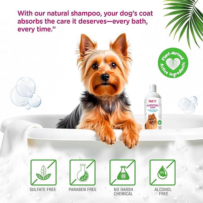 Natural Dog Shampoo for Coat Strength  Fortifying Formula with Argan, Jojoba Oil & Aloe Vera  Deodorizing & Moisturizing Grooming Wash for Shedding & Sensitive Skin - 16 oz