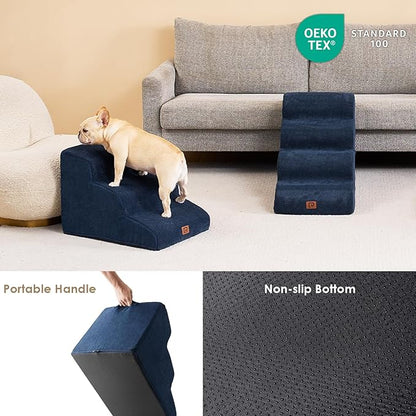 EHEYCIGA Curved Dog Stairs Ramp for Small Dogs 15.7" H, 3-Step Dog Steps for Couch Sofa and Chair, Pet Stairs for Cats, Non-Slip Balanced Pet Steps Indoor, Navy