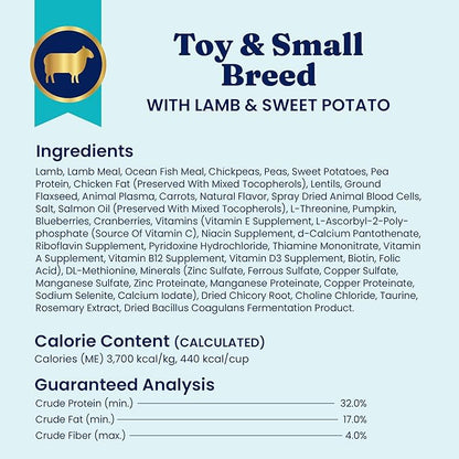 Solid Gold Toy & Small Breed Dry Dog Food Small Bites  Real Lamb, Grain Free, Gluten Free, High Fiber Healthy Kibble w/Probiotics for Gut Health & Digestion Support All Ages NutrientBoost 3.75LB