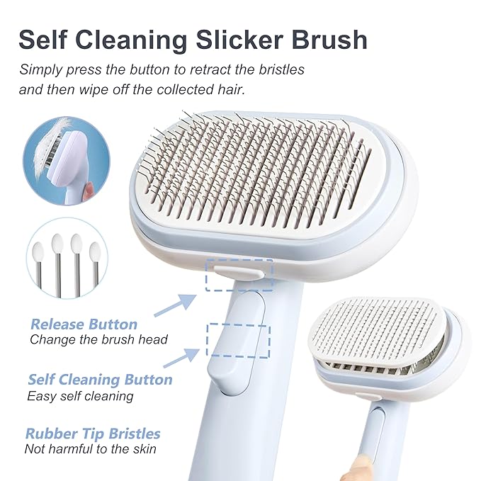 5 IN 1 Pet Grooming Kit,Dog&Cat Self Cleaning Slicker Brush for Shedding.Dematting&Deshedding&Undercoat Dog Brush,Dog Hair Brush,Suitable for Small&Large,Long&Short Haired Pets.(Blue)
