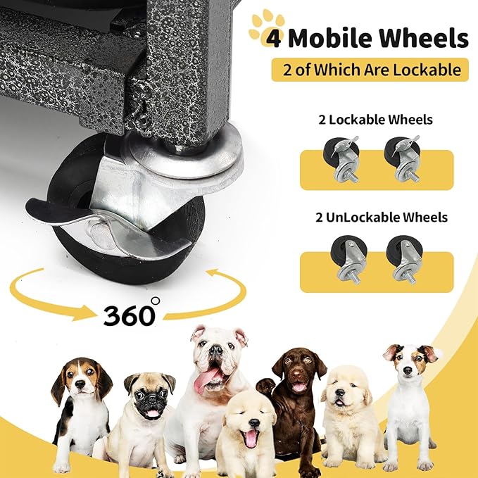 36 Inch Dog Cage for Medium Size Dogs, Heavy Duty Dog Crate with Removable Tray, Metal Dog Kennel Indoor Escape Proof, High Anxiety Crate with Double Doors, Lockable Wheels