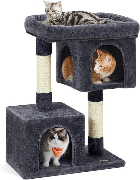 Feandrea Cat Tree, 33.1-Inch Cat Tower, L, Cat Condo for Large Cats up to 16 lb, Large Cat Perch, 2 Cat Caves, Scratching Post, Smoky Gray UPCT61G