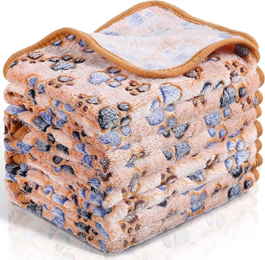 Tatuo 4 Pcs Dog Blanket Pet Puppy Blanket Puppy Teething Toys Paw Print Fleece Blanket for Pet Cat Soft Warm Sleep Mat Guinea Pig Cage Blanket(Medium(30 x 20.5 Inch),Coffee)