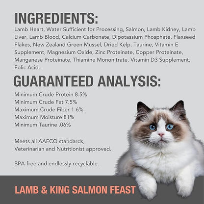 Feline Natural Wet Cat Food Pate, Lamb & King Salmon Feast, 3 Oz Cans (Pack of 24), Grain Free, Made in New Zealand with Grass-Fed, Free-Range Lamb and Sustainably Caught King Salmon