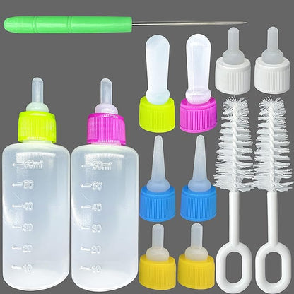 2 Sets of 5-Color Plastic and Silicone Feeding pet Supplies Set, Squeeze Liquid Bottles, Replaceable teats mini for Newborn Kittens, Puppies, Rabbits, Replacement Small Animals cat Bottle Tools