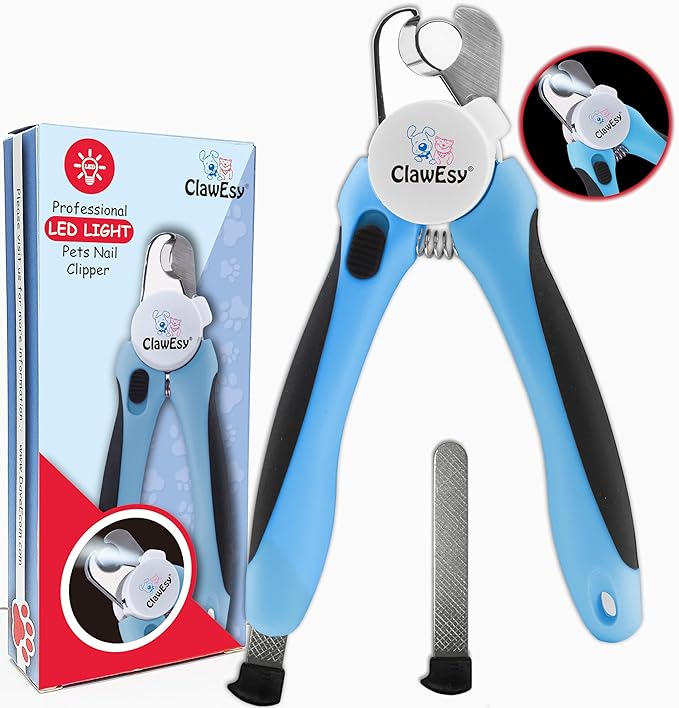 Dog Nail Clipper with Ultra Bright LED Light for Bloodline, Stainless Steel Pet Nail Trimmer with Safety Guard, Ergonomic Handle, Free Nail File for Smooth, Easy Grooming. Dogs and Cats(Blue)