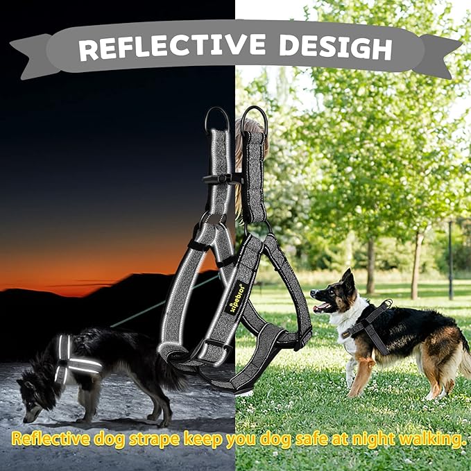 Dog Harness, No Pull, Reflective, Adjustable, XL, Black for Medium/Large Dogs