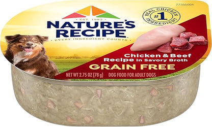 Nature's Recipe Grain Free Chicken & Beef Recipe in Savory Broth Wet Dog Food, 2.75 oz. Cup, 12 Count