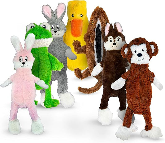 FGA MARKETPLACE Pack of 7 Flat NO Stuffing NO Squeak Plush Dog Toys, Funny Style Will Entertain Your Dog for Hours, Recommended for Small and Medium Dog 21 INCH Long