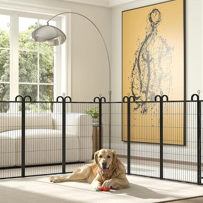 Dog Playpen Outdoor 12 Piece Panels Heavy Duty Dog Fence 47" Height Anti-Rust with Doors Portable for RV Camping Yard, Total 27FT, 58 Sq.ft, Snowy Black