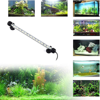 LED Aquarium Light, White Fish Tank Light Underwater Submersible Bright IP68 Waterproof Crystal Glass LEDs Lights Strip Lighting Bar with ON/Off Button, 11 Inch