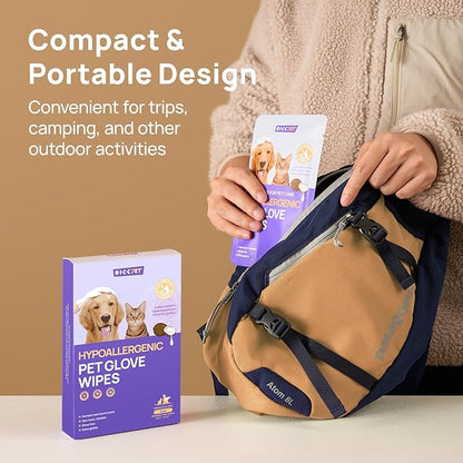 HICC PET Cleaning Glove Wipes for Dogs & Cats, Hypoallergenic Dog Wipes Cleaning Deodorizing, Remove Dirt, Nourish Sooth Fur and Eliminate Odors, Pet Grooming Bath Wipes for Daily Care (Rose)