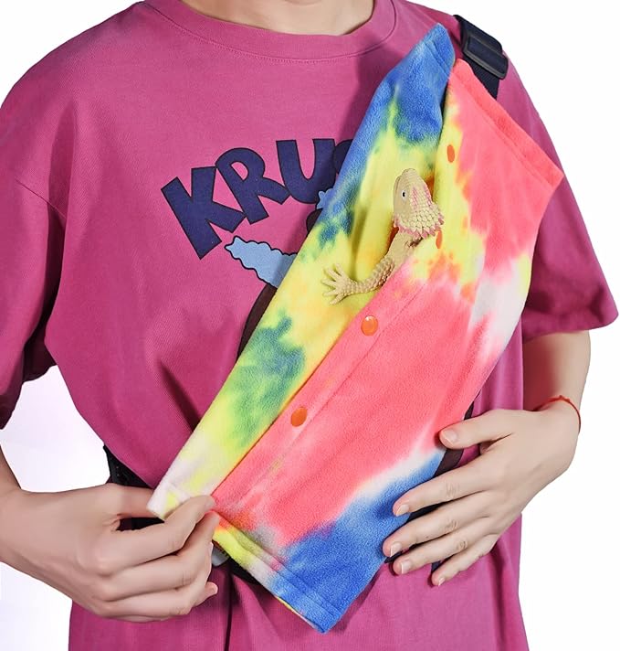 LIKZINWA Small Animal Sling Carrier,Bearded Dragon Carrier Lizard Carrier and Reptile Carrier with Adjustable Strap (Yellow-red)