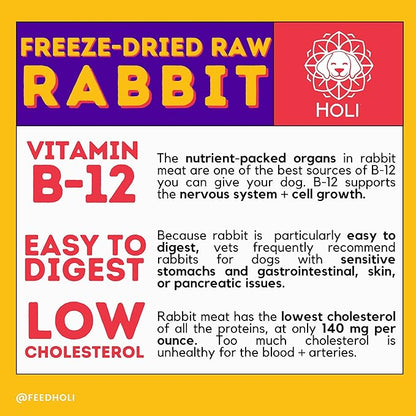 HOLI Freeze Dried Rabbit Treats for Dogs- All Natural Healthy Dog Treats, 100% Made in USA - Single Ingredient - Human Grade - Grain Free - Diabetic Friendly - 3.5oz