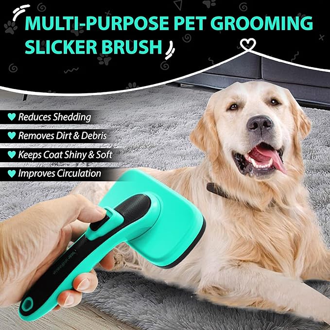 Dogs Self Cleaning Slicker Brush with Comb | Shedding & Grooming Tool | Gentle on Sensitive Skin | Removes Loose Fur, Undercoat, Mats | Suitable for Large, Medium, Small Breeds.