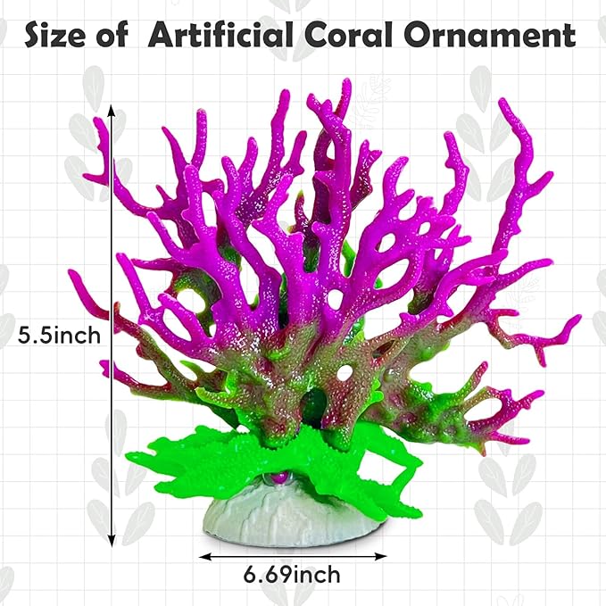 kathson Artificial Coral Ornament Resin Coral Decor for Fish Tank Underwater Sea Plants Decorations Aquarium Landscape (Purplish Green)