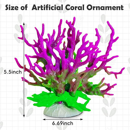 kathson Artificial Coral Ornament Resin Coral Decor for Fish Tank Underwater Sea Plants Decorations Aquarium Landscape (Purplish Green)
