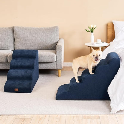 EHEYCIGA Curved Dog Stairs Ramp for High Beds 22.6" H, 5-Step Dog Steps for Small Dogs and Cats, Pet Stairs for High Bed Climbing, Non-Slip Balanced Pet Step Indoor, Navy