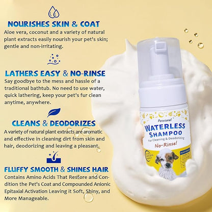 Waterless Dog Shampoo No Rinse Puppy Dry Hypoallergenic Shampoo and Conditioner - Soothing and Deodorizing Quickly Cleans Smelly Dogs and Cats (3.38 fl oz/100ml)