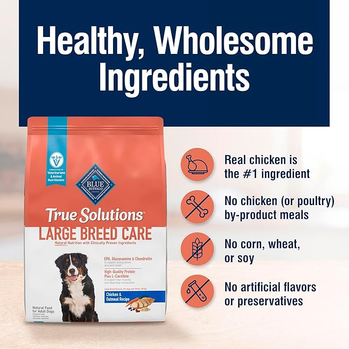 Blue Buffalo True Solutions Large Breed Care Natural Dry Dog Food for Adult Large Breed Dogs, Chicken, 24-lb. Bag