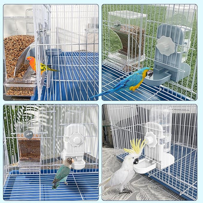 No Mess Bird Feeder Water Dispenser Set, Parakeet Cage Accessories, Bird Feeder and Waterers in Cage for Cockatiels, Finches, Lovebirds, Budgies, Canaries