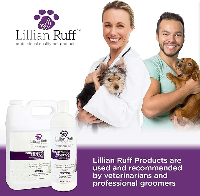 Lillian Ruff Ultra-Brightening Professional Whitening Shampoo for Dogs with Aloe & Coconut Oil for Dry Skin & Itch Relief - pH-Balanced Dog Whitening Shampoo Remove Stains, Yellowing, & Odor (16oz)