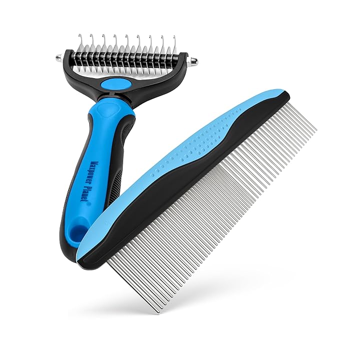 Maxpower Planet Pet Grooming Rake and Dematting Comb for Dogs - Dog Grooming Supplies, Undercoat Rake for Dogs & Cats - Extra-Wide Deshedding Dog Brush & Deshedder Comb for Long Hair - Reduce Shedding
