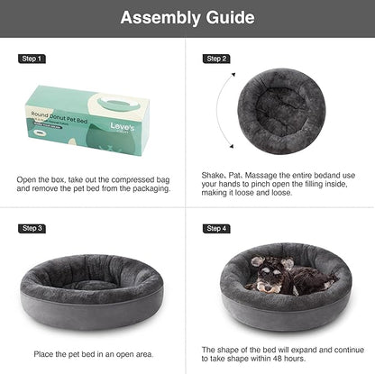 Love's cabin Round Donut Cat and Dog Cushion Bed, 25in Pet Bed for Small or Medium Dogs, Anti-Slip & Water-Resistant Bottom, Soft Durable Fabric Pet Beds, Washable Calming Cat Bed Solid Grey