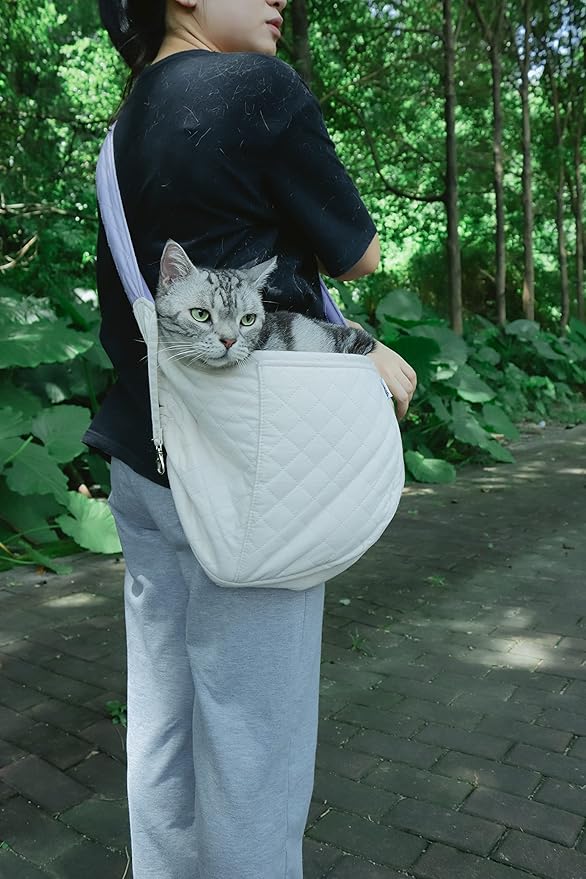 Cat Carrier Small Dog Sling Carriers Hands Free Soft Reversible Pet Travel Bag Cozy Pouch and Tote Bag for Pets, Cats, Small Dogs Puppy Backpack for Outdoor Travel(White)