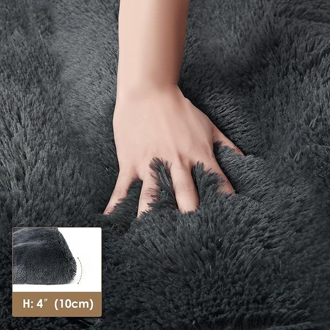 EHEYCIGA Fluffy XXL Dog Crate Pad, Plush Faux Fur Dog Bed for Extra Large Dogs, Calming Anti Anxiety XXL Dog Bed for Crate, Washable Soft Warm Dog Crate Mat with Non-Slip Bottom, Dark Grey