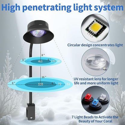 N30 Aquarium Reef Light, 30 Watts Dimmable Timing Full Spectrum for Marine Fish Tank Saltwater Nano Tank Reef Light for Coral