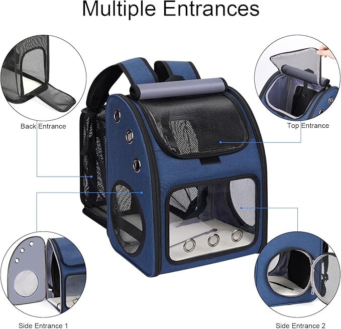 Expandable Pet Carrier Backpack for Cats, Dogs and Small Animals, Portable Pet Travel Carrier, Super Ventilated Design, Airline Approved, Ideal for Traveling/Hiking/Camping, Blue