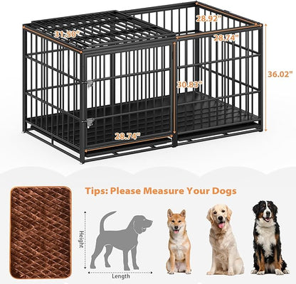 Rovibek 61 Inch Heavy Duty Dog Crate, Indestructible Dog Crate, High Anxiety Steel Dog Crates, Indoor Escape Proof Dogs Crate with Tray, Double Door Impact Dog Crates for Large Dogs
