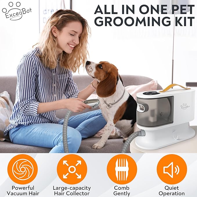 Dog Grooming Vacuum, Dog Grooming Kit 12kPa Suction Hair Remover Low Noise Pet Brush Vacuum Collects 99% Hair, 2L Dust Cup, 5 Proven Grooming Tools for Cats, Other Animals and Home Cleaning