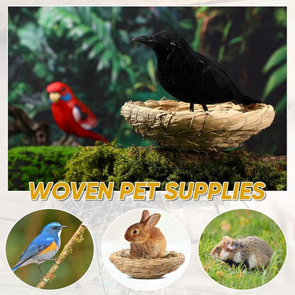 Patelai 4 Pcs Bird Nest Handmade Woven Flat Base Dove Bird House Breeding Nest Small Animal Cage Accessories for Pigeon Parrot Budgie Parakeet Cockatiel Hamster Gerbil Pig(3.54-4.72 Inch)