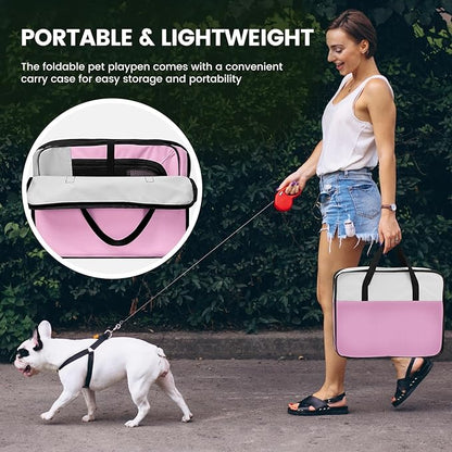 X-ZONE PET Dog Playpen Portable Pet Play Pens for Puppies, Cat, Rabbit, Chicks, Foldable Exercise Play Tent Kennel Crate, Indoor/Outdoor Travel Camping Pink Small