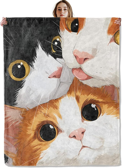 Cute Cat Faces Blanket, Soft Cozy Lightweight Adorable Kittens Throw Blanket for Women Cat Lovers Girls Adults Kids, Sofa Couch Bed 40x50 Inch Flannel Blankets for Travel Decor Gifts