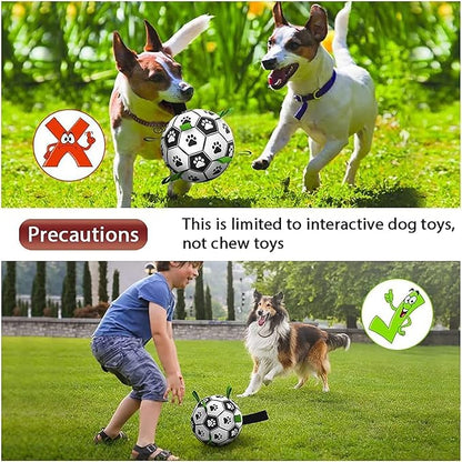 QDAN Dog Toys Soccer Ball with Straps, World Cup Interactive Dog Toys for Tug of War, Puppy Birthday Gifts, Dog Tug Toy, Dog Water Toy, Durable Dog Balls for Medium Large Dogs（8 Inch）