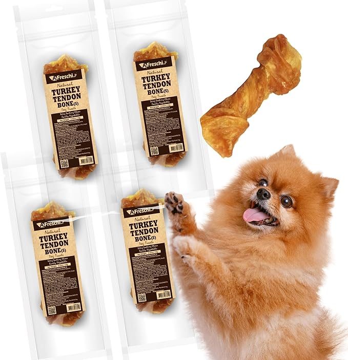 Afreschi Natural Turkey Tendon Bone (S) Pack of 4, Dog Treats for Signature Series, All Natural Human Grade Puppy Chew, Turkey Sourced from USA, Hypoallergenic, Rawhide Alternative