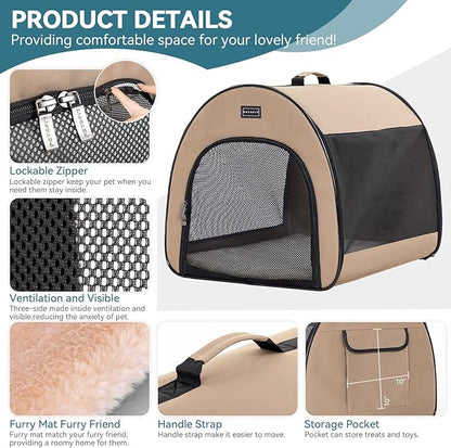 PETSFIT Soft Dog Crate, Dog Travel Crate - 26.5 Inch Lightweight, Roomy, Easy to Set Up, Portable Pop Up Dog Carrier with Thick Mat, Sturdy Soft Sided Dog Crate, Khaki
