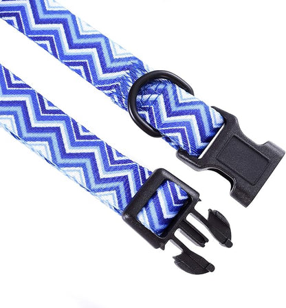 Mile High Life Dog Collar | Cute Puppy Collars | Lightweight Girl Dog Collar | Soft Boy Dog Collars | w Geometric Ocean Wavy Pattern (Blue, Medium)