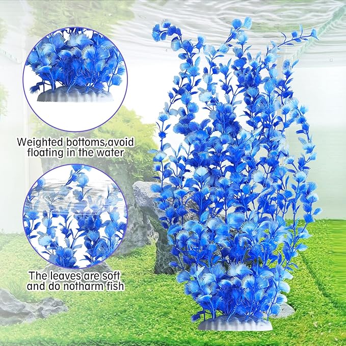 Hamiledyi Aquarium Plastic Plants Aquarium Decor Artificial Fish Tank Plants,Tall Fish Tank Decorations, Extra Large Aquarium Plant 23.6-inch Tall,2PCSï¼_lueï¼