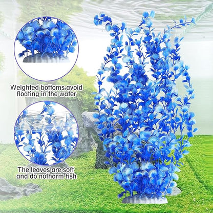 Hamiledyi Aquarium Plastic Plants Aquarium Decor Artificial Fish Tank Plants,Tall Fish Tank Decorations, Extra Large Aquarium Plant 23.6-inch Tall,2PCSï¼_lueï¼