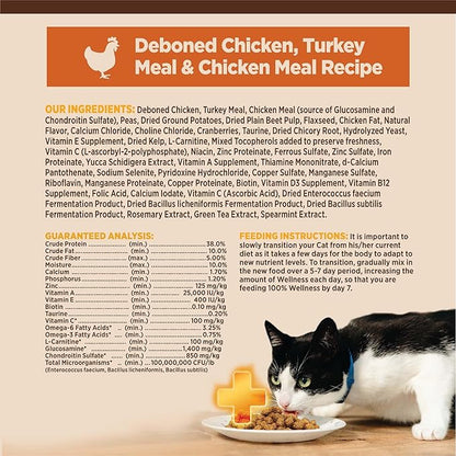 Wellness CORE+ Adult Dry Cat Food for Indoor Cats, Grain Free, Natural, Chicken, Turkey & Chicken Meal (11 Pound Bag)