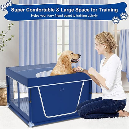 42x42x26 Inches Blue Puppy Playpen with Top Cover, Dog Playpen for Small Dogs, Sturdy Safety Dog Pen with Thickened Fabric, High-Strength Mesh