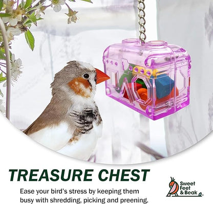 Sweet Feet and Beak Large or Small Treasure Chest - Perfect Bird Cage Toy Colorful, Safe, Easy to Install - Washable, Refillable, Non-Toxic, Foraging Box - Cage Accessories